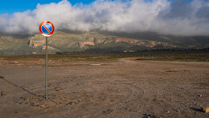 No stopping on the beach sign. San Vito Lo Capo, Sicily, Italy.