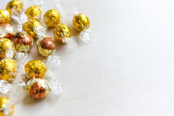 Round chocolate candy heart closeup