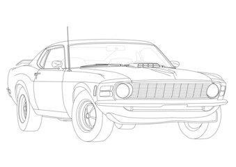 Obraz premium Contour image of a supercar. Retro car, vector image in isometry for coloring, CAD and design projects