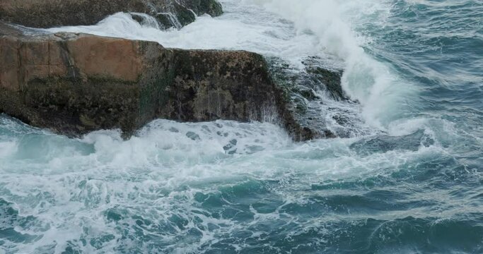 Slow motion of sea wave crush the coast