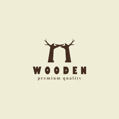 Wooden logo vector illustration design with letter w symbol