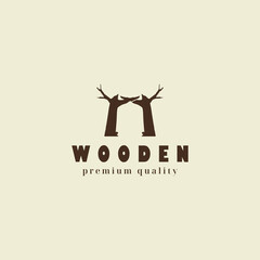 Wooden logo vector illustration design with letter w symbol