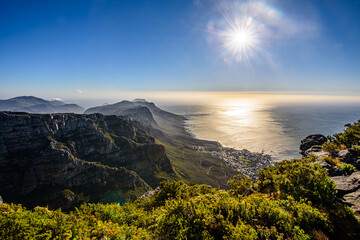 View over the Twelve Apostles in Cape Town from the Table Mountain.
