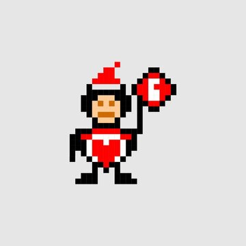 animated santa clous pixel drawing carrying a gift box, santa clous pixel nft vector illustration