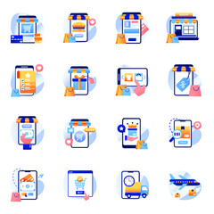 Pack of Mobile Shopping Flat Icons

