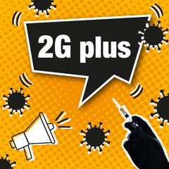 2G Plus Schild, Corona, covid-19, in comic Style