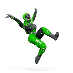 cosmonaut girl is doing a sweet and happy pose on white background