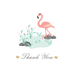 Vector Illustration cute flamingo with text -Thank You. Perfect for greeting card design, t-shirt print, inspiration poster.