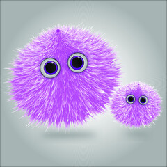 A Fluffy Ball Of Spherical Shape. Funny cartoon fluffy with eyes. A furry animal. A ball of wool. The hairy circle.