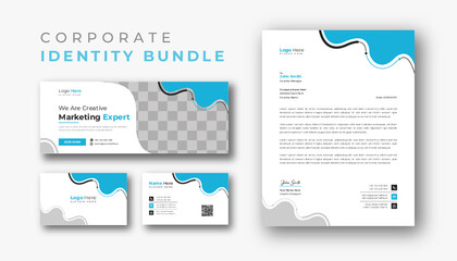 Professional business identity bundle design in blue Color, for corporate office. letterhead business card timeline cover design illustration. Simple & creative modern corporate letterhead template