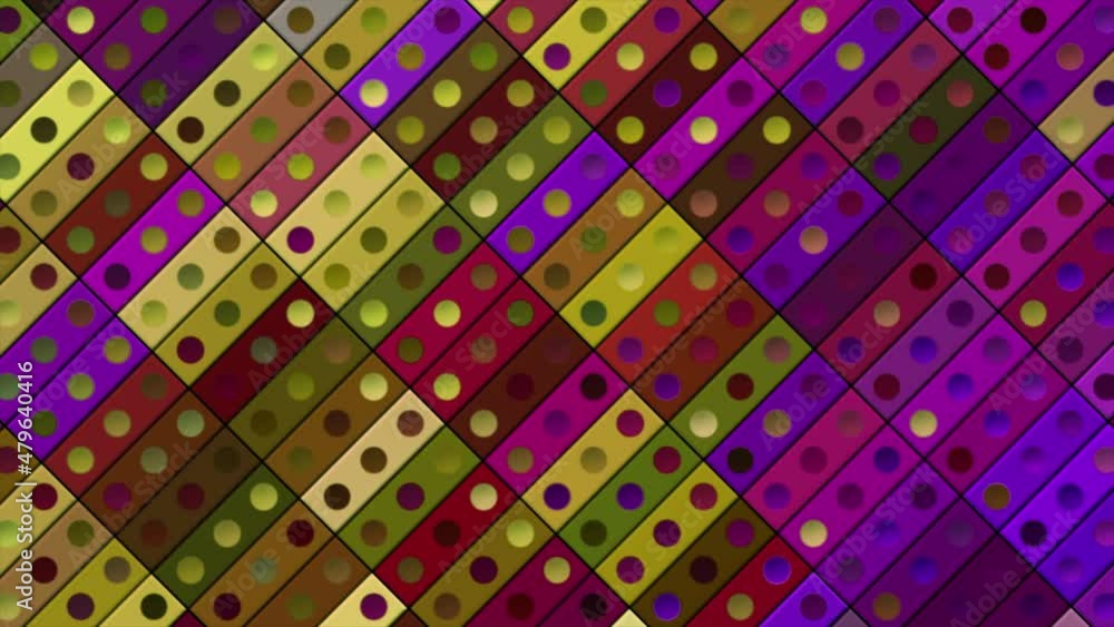 Poster colorful geometric pattern with blinking rectangles and symmetrical circles. motion. retro style of 