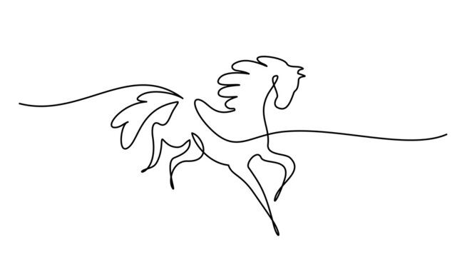 Galloping horse. Continuous one line drawing. Horse logo.
