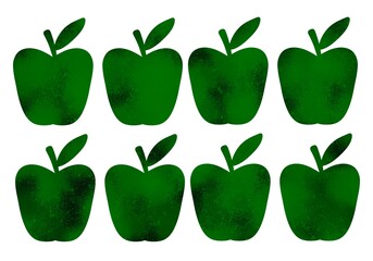 Set with coloured apples for fabrics and textiles and stickers and posters and cards and magazines and kids