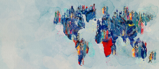 People in the world. Watercolor design element