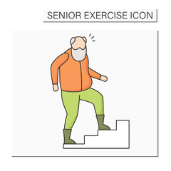 Stair climbing color icon. Physical activity. Cardio workout. Keeps muscle in tonus. Senior exercise concept. Isolated vector illustration