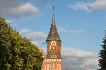 Fototapeta na wymiar Upper facade of Konigsberg Cathedral in Kaliningrad, Russia.