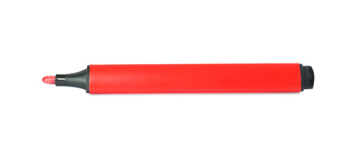 Bright color marker on white background, top view. School stationery