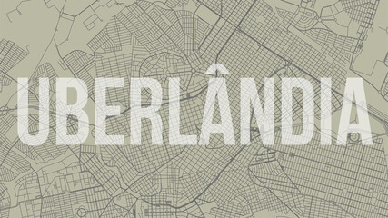 Uberlandia map city poster, horizontal background vector map with opacity title. Municipality area street map. Widescreen skyline panorama.
