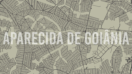 Aparecida de Goiania map city poster, horizontal background vector map with opacity title. Municipality area street map. Widescreen skyline panorama.