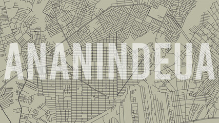 Ananindeua map city poster, horizontal background vector map with opacity title. Municipality area street map. Widescreen skyline panorama.