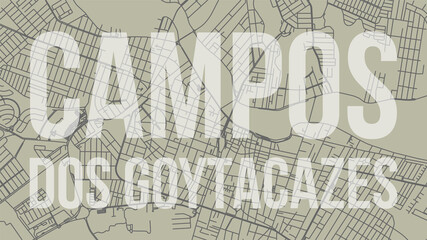 Campos dos Goytacazes map city poster, horizontal background vector map with opacity title. Municipality area street map. Widescreen skyline panorama.