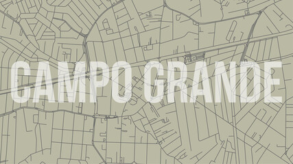 Campo Grande map city poster, horizontal background vector map with opacity title. Municipality area street map. Widescreen skyline panorama.
