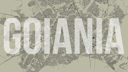Goiania map city poster, horizontal background vector map with opacity title. Municipality area street map. Widescreen skyline panorama.