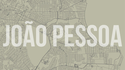 Joao Pessoa map city poster, horizontal background vector map with opacity title. Municipality area street map. Widescreen skyline panorama.