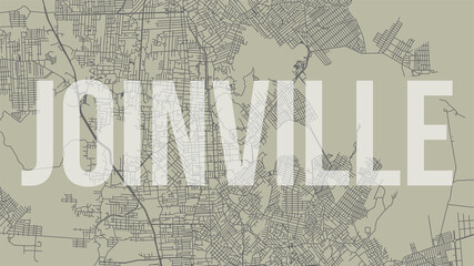 Joinville map city poster, horizontal background vector map with opacity title. Municipality area street map. Widescreen skyline panorama.