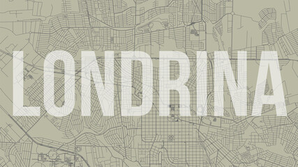 Londrina map city poster, horizontal background vector map with opacity title. Municipality area street map. Widescreen skyline panorama.