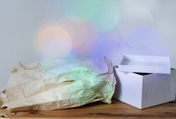 colorful bokeh background with vintage gift box