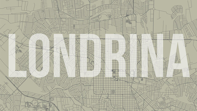 Londrina map city poster, horizontal background vector map with opacity title. Municipality area street map. Widescreen skyline panorama.