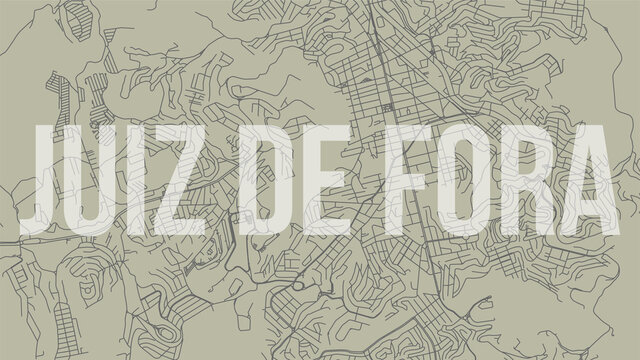 Juiz de Fora map city poster, horizontal background vector map with opacity title. Municipality area street map. Widescreen skyline panorama.