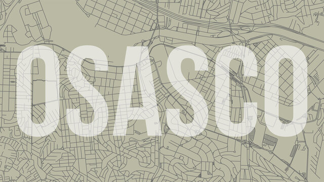 Osasco map city poster, horizontal background vector map with opacity title. Municipality area street map. Widescreen skyline panorama.