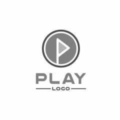 Initial P Play Music Video, Media Player app button icon logo design