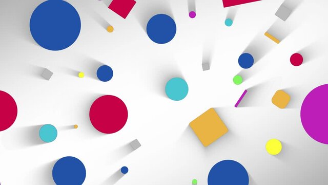 Abstract colorful seamless loop background. Circle shapes with moving shadow. Color circles in motion. Abstract shining light background.
