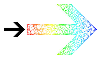 Net mesh right arrow frame icon with spectral gradient. Vibrant frame network right arrow icon. Flat frame created from right arrow icon and crossed lines.