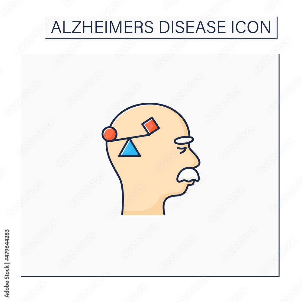 Poster spatial awareness problems color icon. problem with balance.coordination.alzheimer disease. neurolog