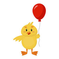 Yellow chicken with red air balloon