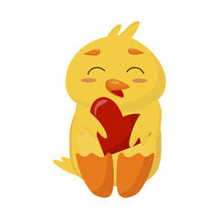 Yellow chicken with heart. Cute chicken with heart for valentine's day
