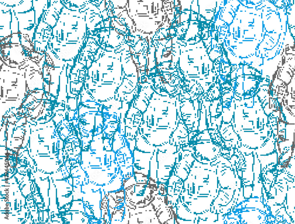 Poster astronaut pixel art pattern seamless. pixelated hand drawing cosmonaut background. 8bit spaceman vec