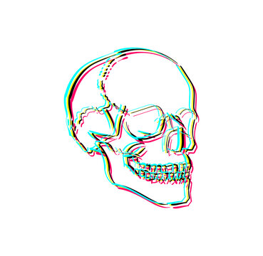 Skull glitch isolated. Hand drawing skeleton head. Vector illustration