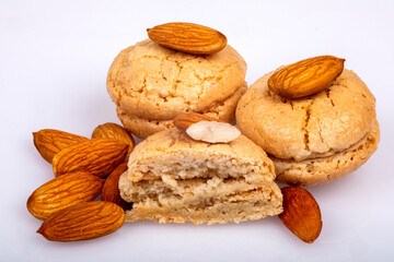 macaroon with almonds on a light background