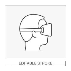 Goggles line icon. VR headset. Person in virtual glasses. Modern virtual technology. VR concept. Isolated vector illustration.Editable stroke