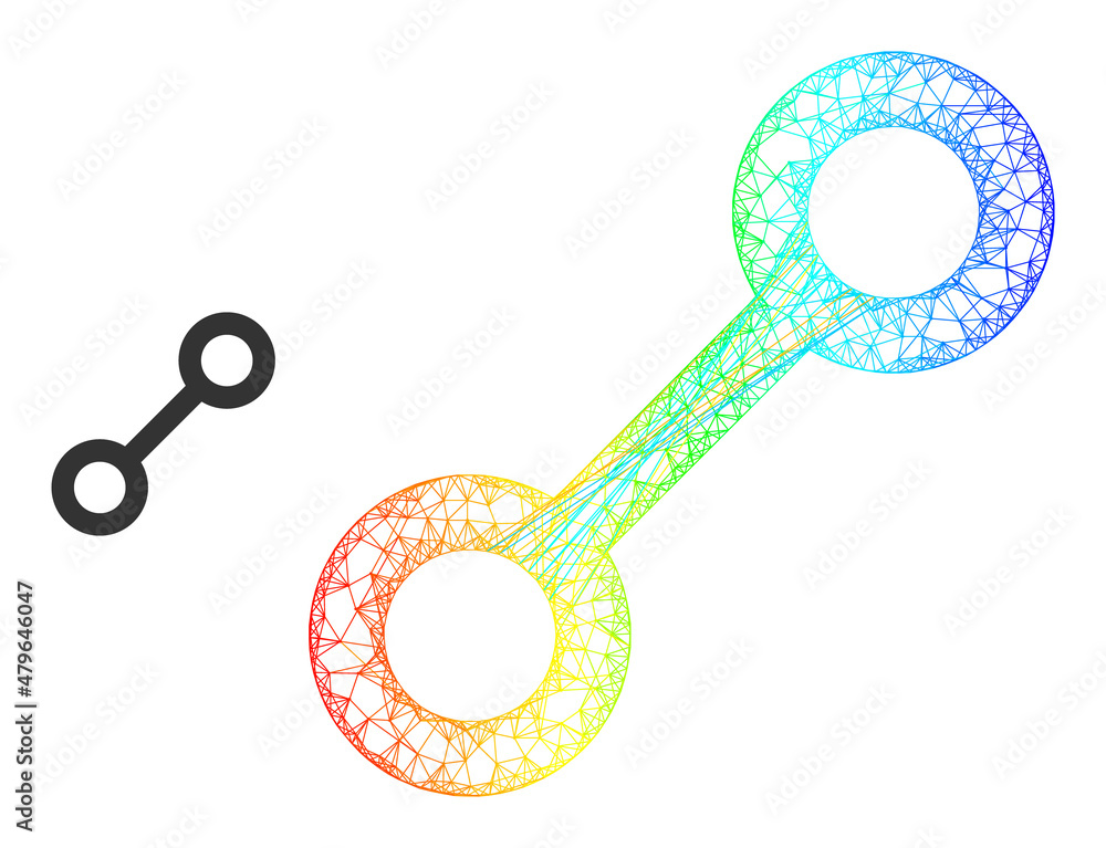 Poster crossing mesh link carcass icon with rainbow gradient. bright carcass network link icon. flat frame 