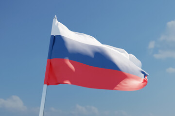 Fototapeta na wymiar Waving Russian flag on a blue sky background
