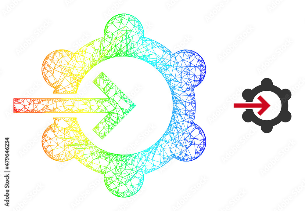 Poster mesh net gear wheel integration carcass icon with rainbow gradient. vibrant carcass network gear whe