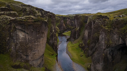Fototapeta na wymiar Beautiful aerial view of the Fjadrargljufur Canyon in Iceland on summer