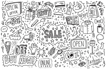 Obraz premium Hand drawn sale doodle vector set on white background