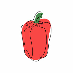 Hand drawn vector illustration of a sweet pepper in one line style. Cute llustration of a vegetable on a white background.
